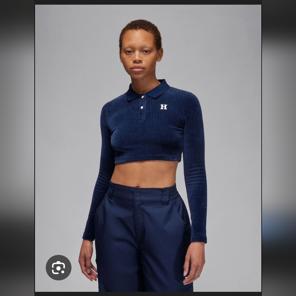 Jordan Howard Navy Ribbed Long Sleeve Crop Top